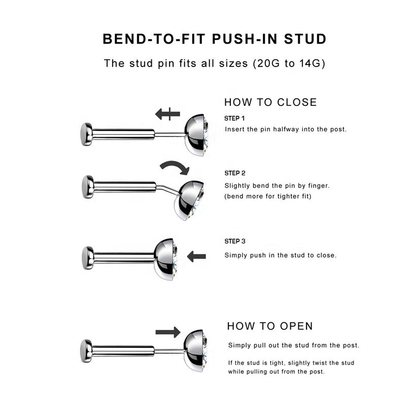 4mm Flat Back Post Titanium (Push Ins)