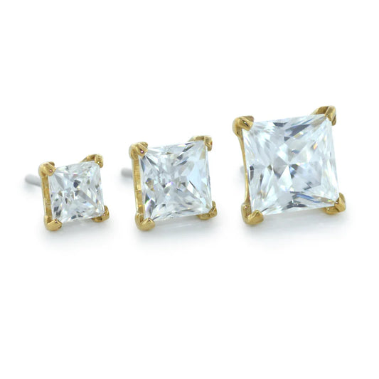 18k Gold Princess Cut Prong Set Gems