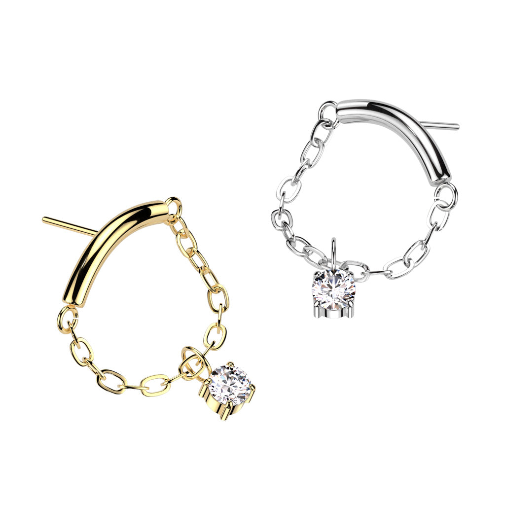 Hidden Helix Curved Bar Chain With Gem