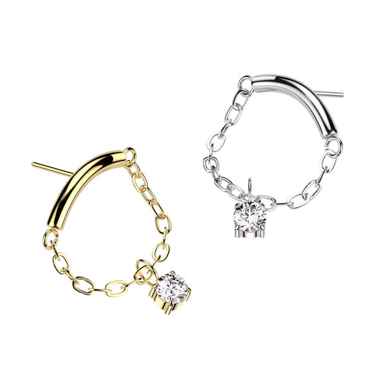 Hidden Helix Curved Bar Chain With Gem