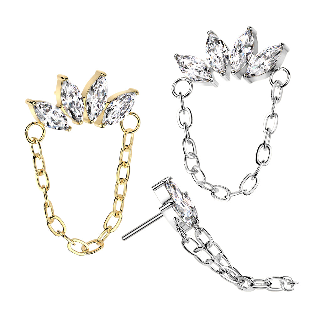4 Marquise Gem Curved Bar Chain