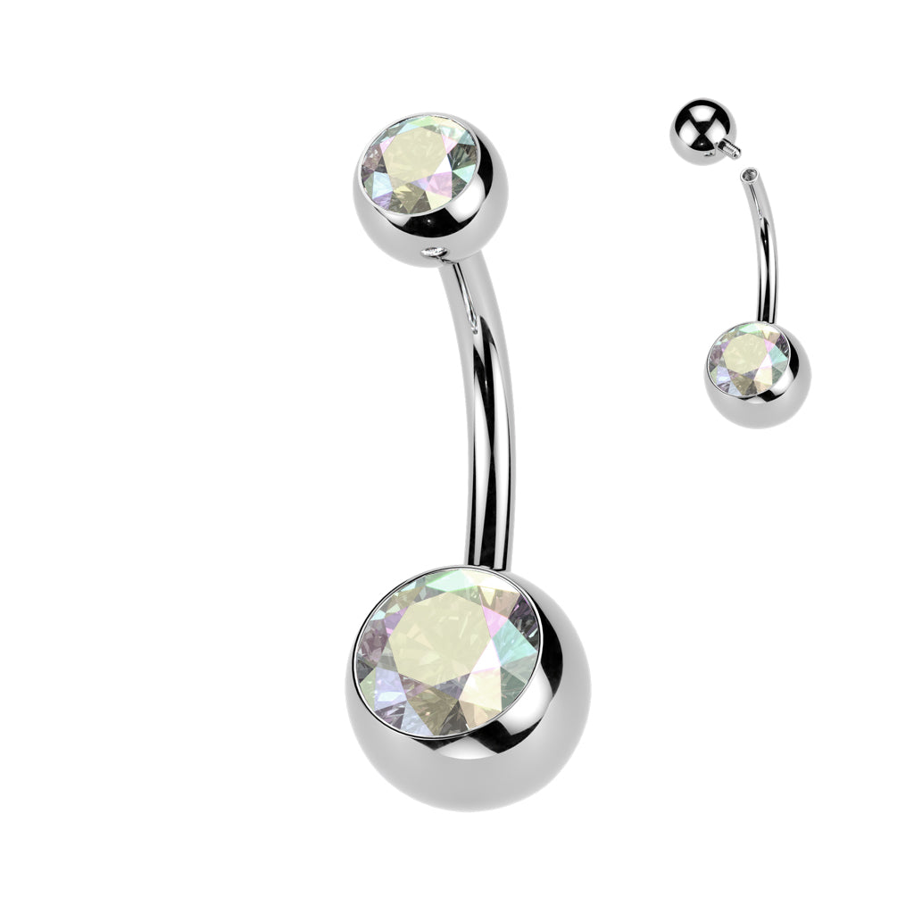 Double Bezel Set CZ Gem Navel Barbells
