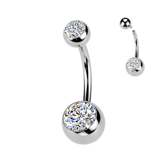Double Bezel Set CZ Gem Navel Barbells