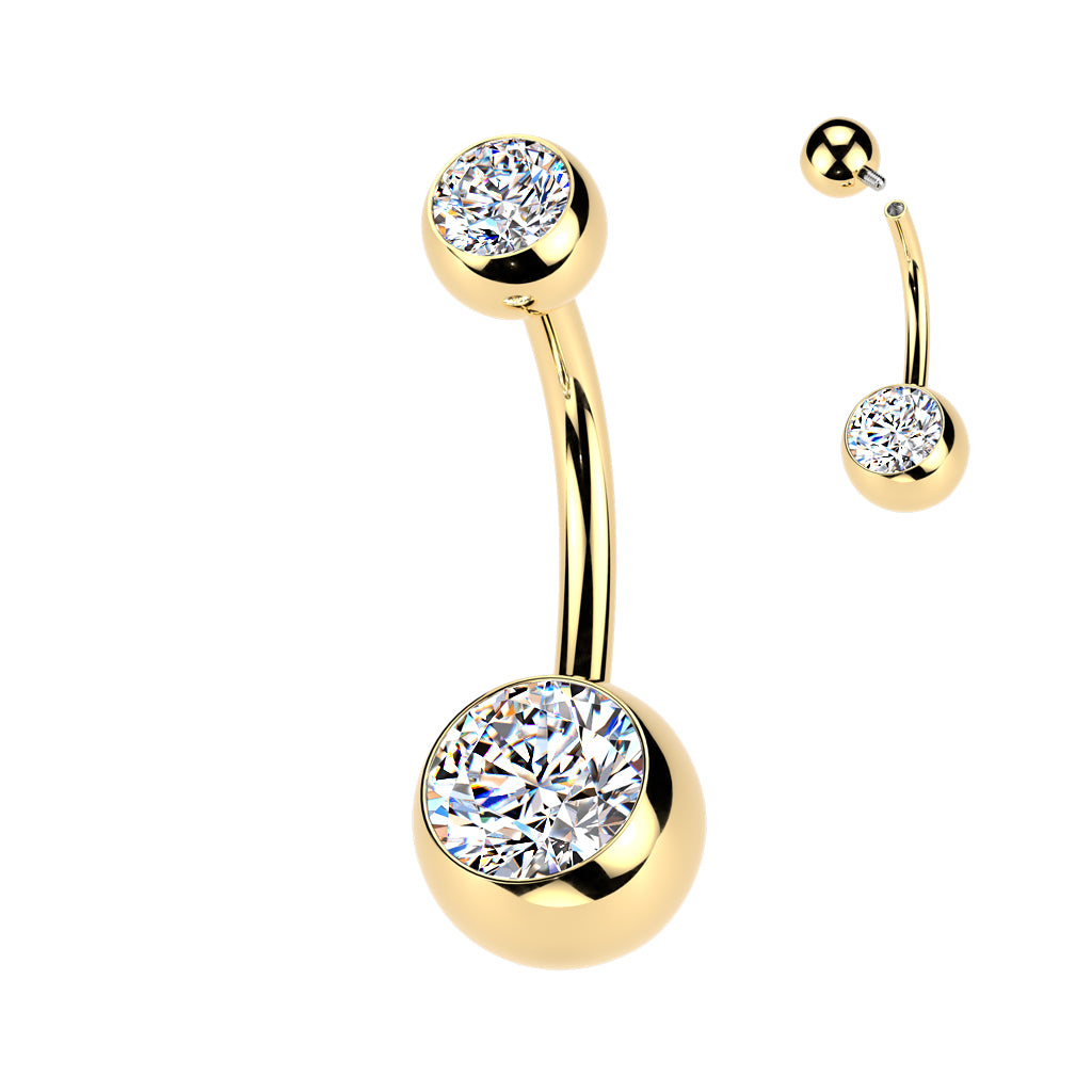 Double Bezel Set CZ Gem Navel Barbells