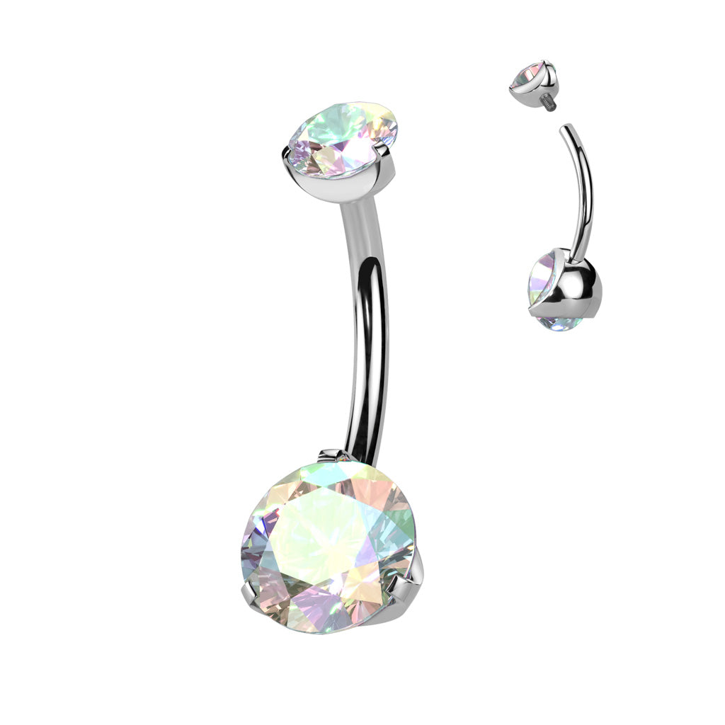 Double Prong Set CZ Gem Navel Barbells