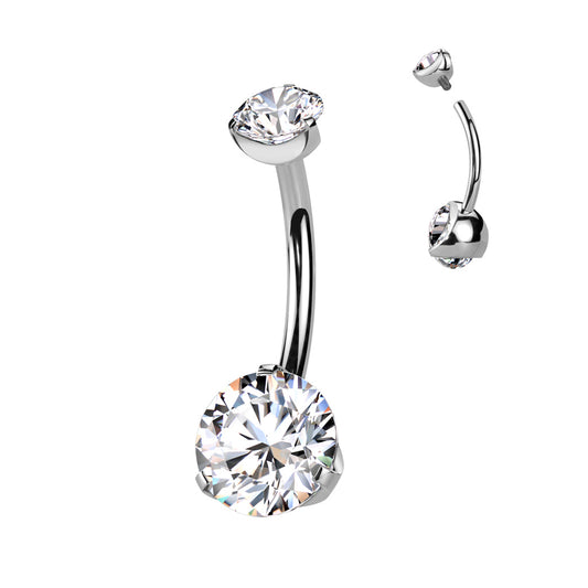 Double Prong Set CZ Gem Navel Barbells