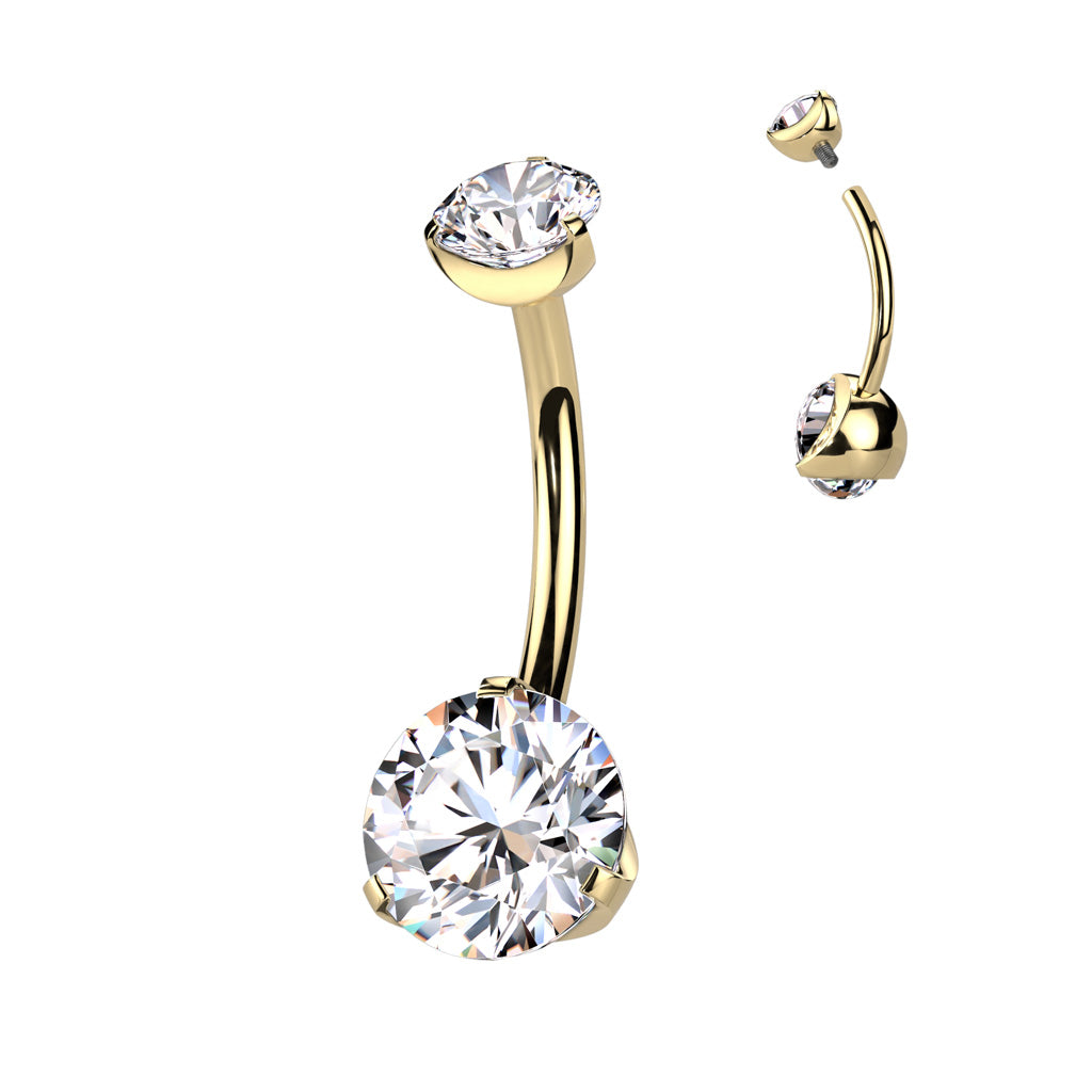Double Prong Set CZ Gem Navel Barbells