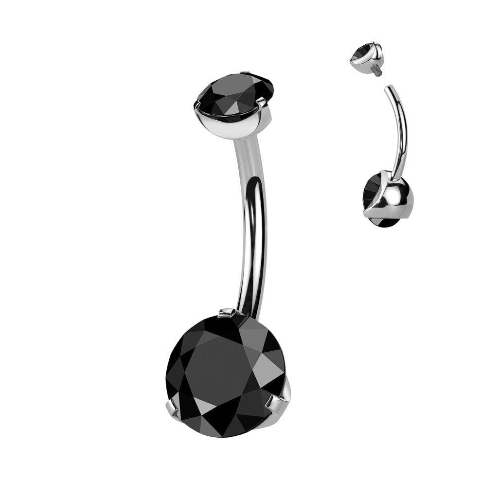 Double Prong Set CZ Gem Navel Barbells