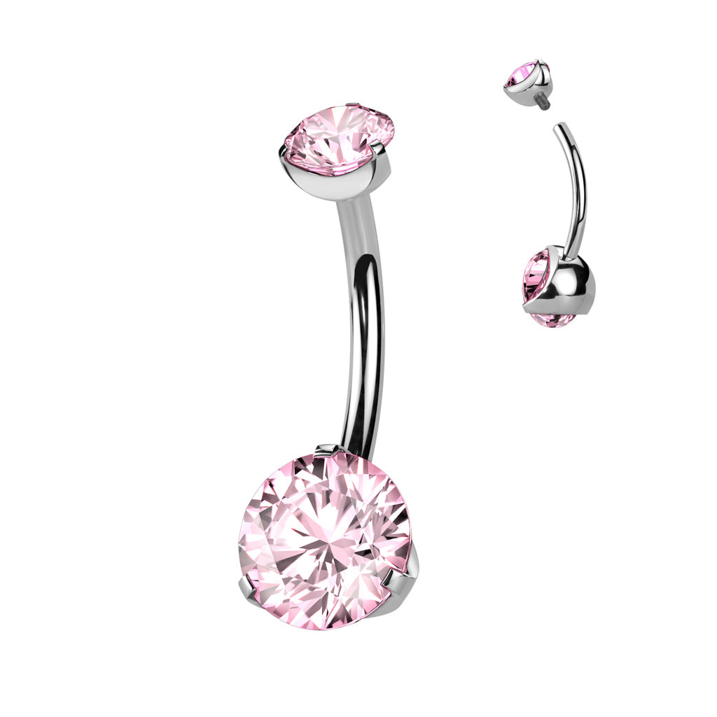 Double Prong Set CZ Gem Navel Barbells