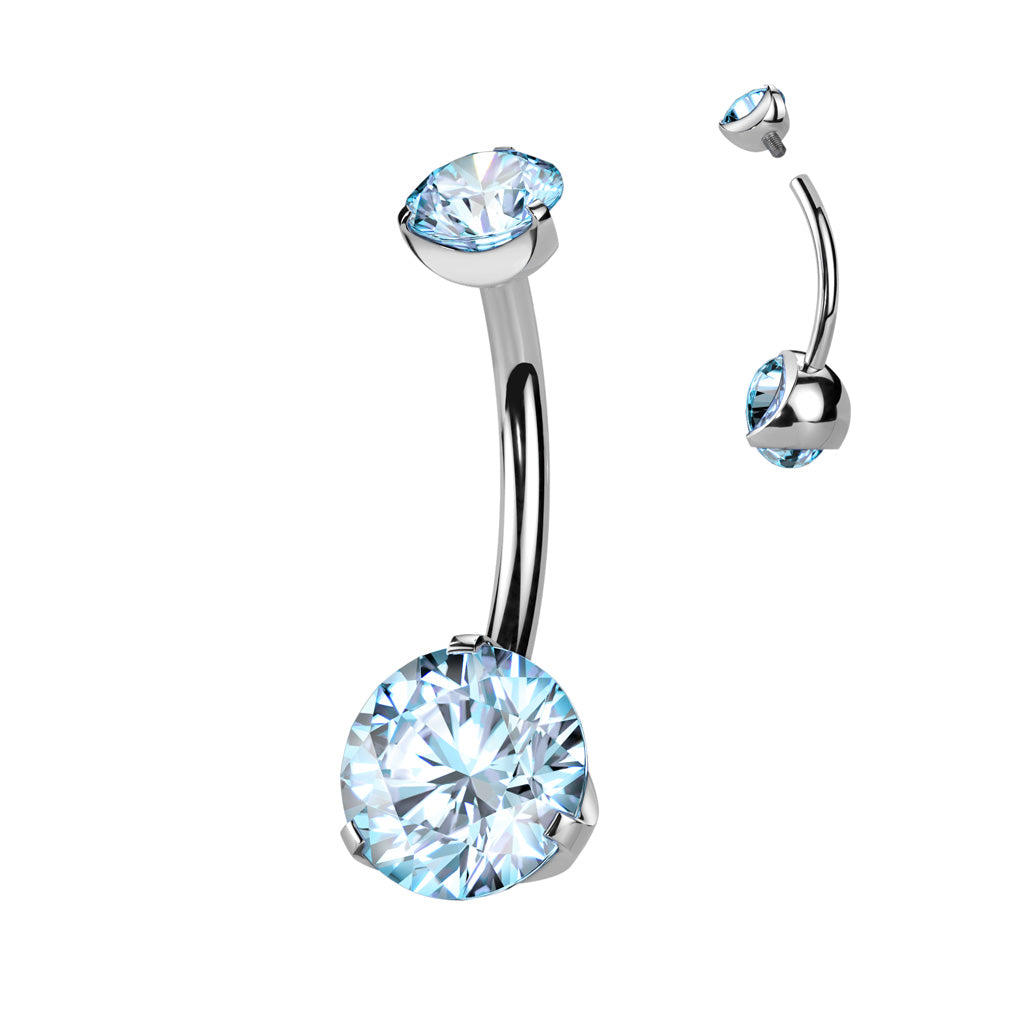 Double Prong Set CZ Gem Navel Barbells