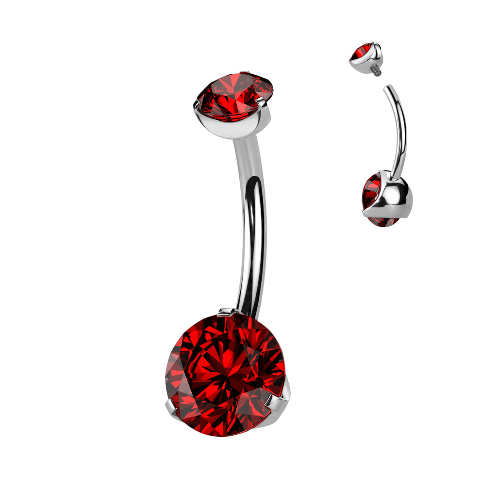Double Prong Set CZ Gem Navel Barbells