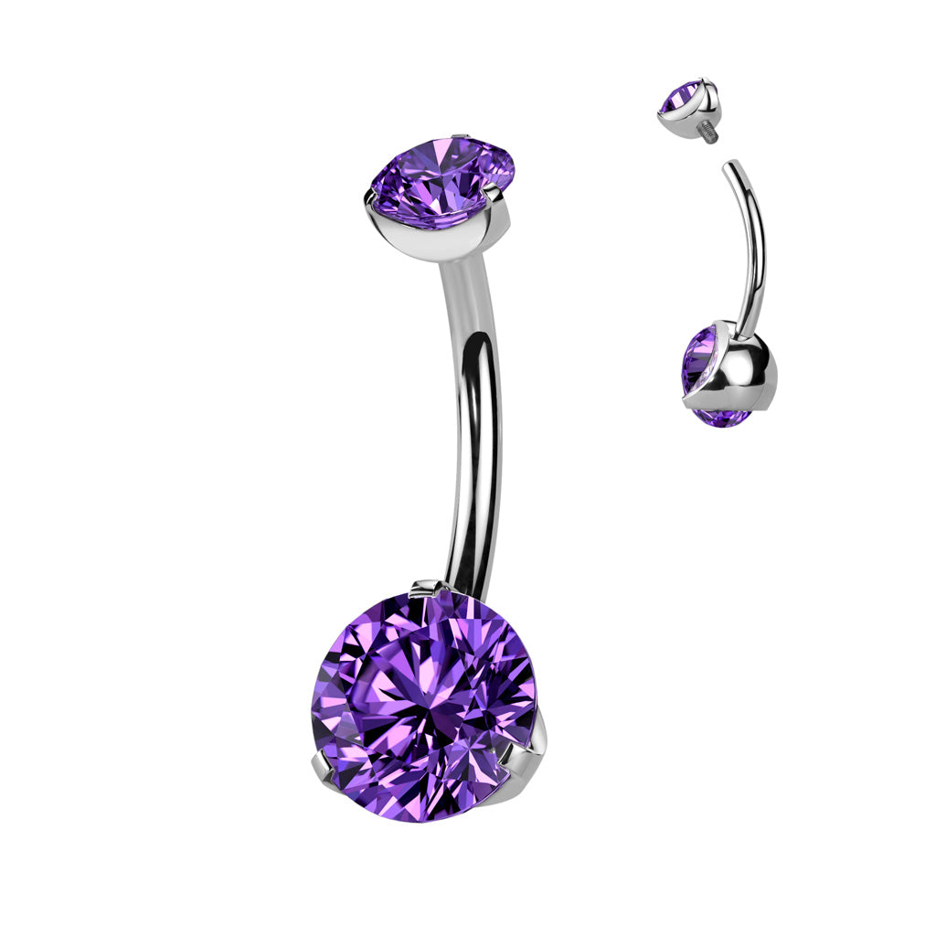 Double Prong Set CZ Gem Navel Barbells