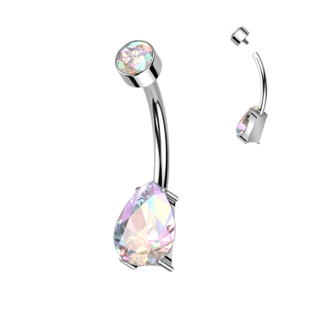 Bezel Set Top Prong Shape Pear CZ Gem Navel Barbells