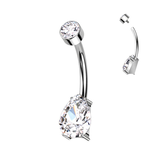 Bezel Set Top Prong Shape Pear CZ Gem Navel Barbells