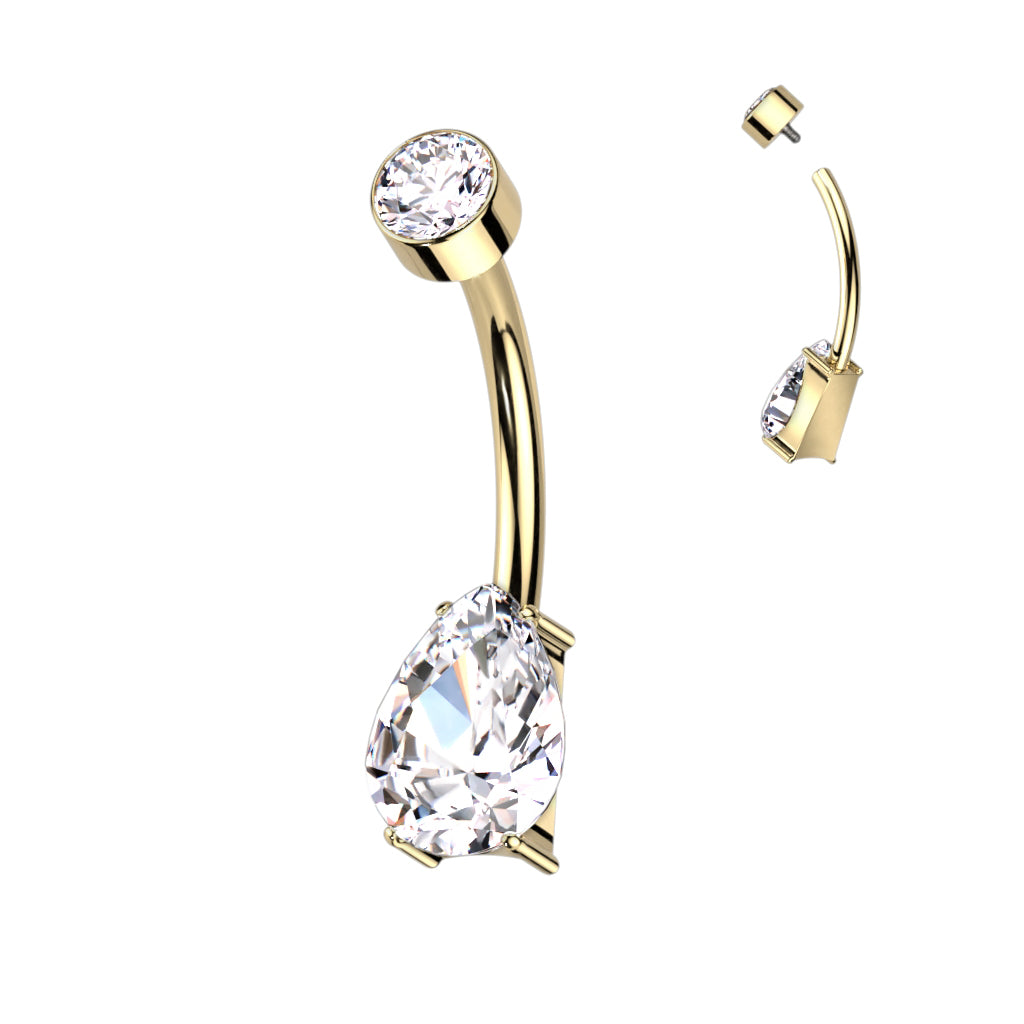 Bezel Set Top Prong Shape Pear CZ Gem Navel Barbells