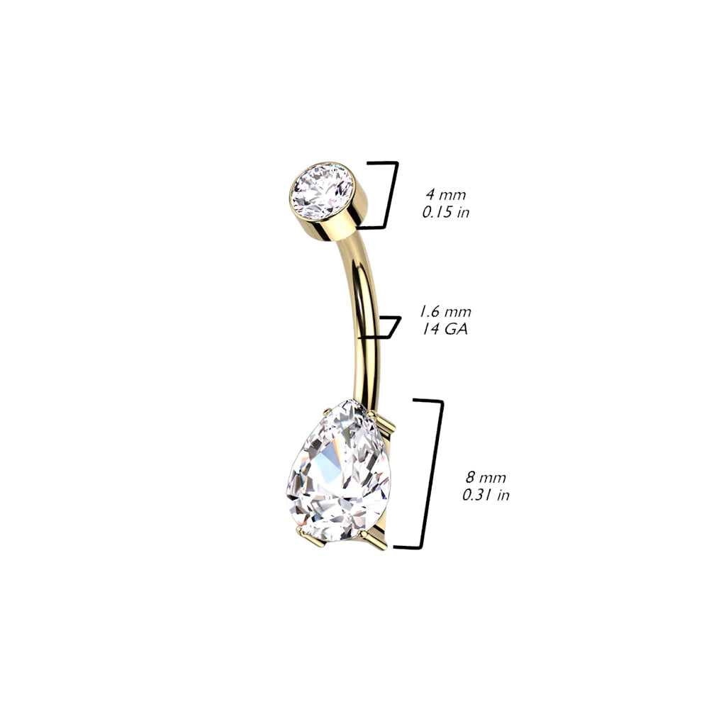 Bezel Set Top Prong Shape Pear CZ Gem Navel Barbells
