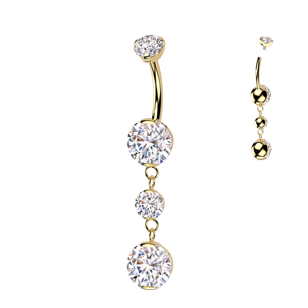 Double Prong Set CZ Gem with 2 Prong Set Dangle Navel Barbells