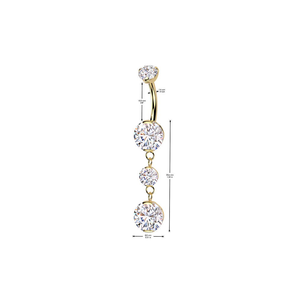 Double Prong Set CZ Gem with 2 Prong Set Dangle Navel Barbells